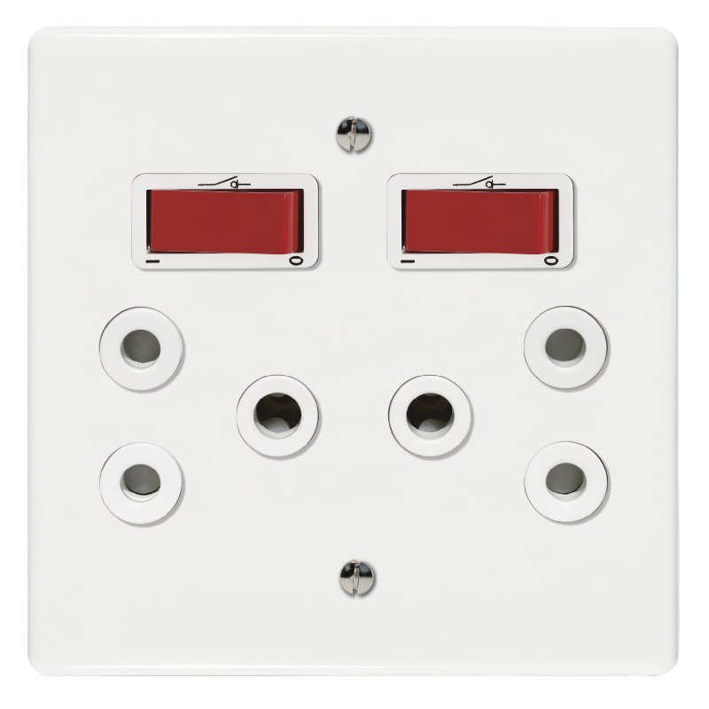 Crabtree Classic Double Isolated 164-1 STD Socket, Double Pole Red Switched on Yoke with Coverplate