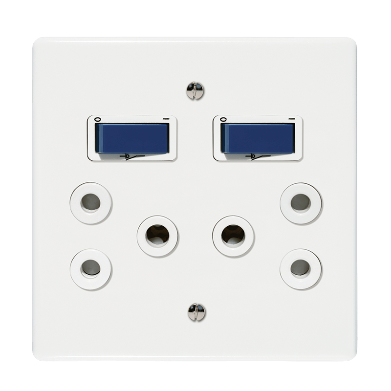 Crabtree Classic Double Isolated STD Socket 164-1, Double-Pole Switched with Blue Indicator on 4x4 Yoke and White Coverplate