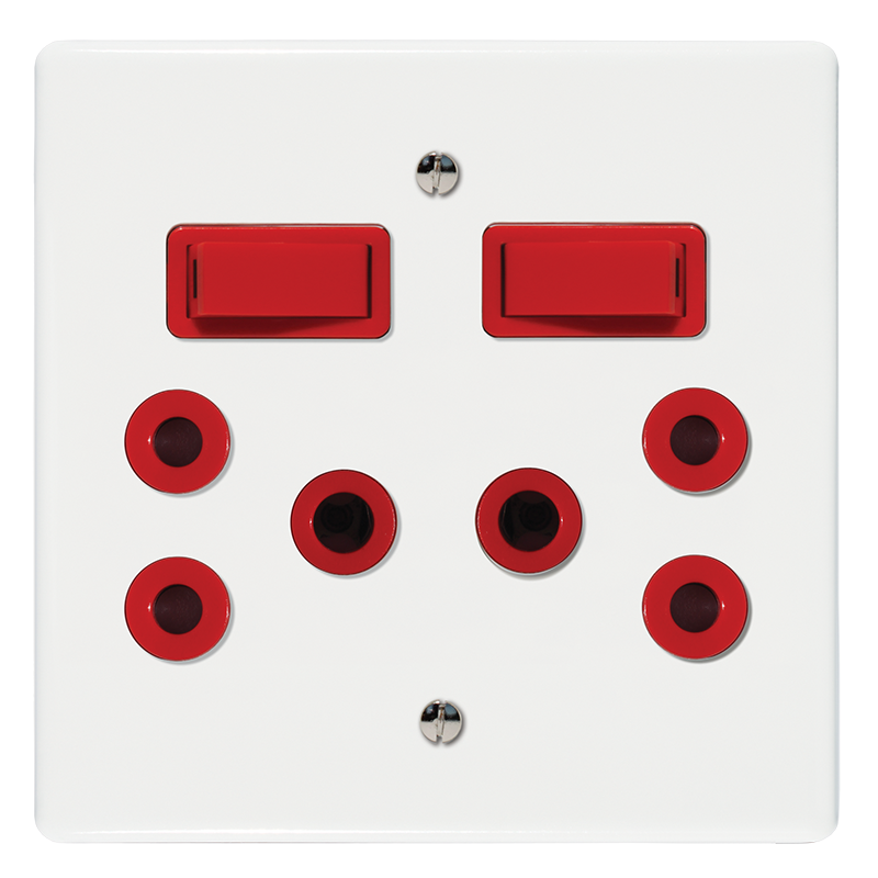 Crabtree Classic Double Isolated STD Socket 164-1 Red Switched Red on 4x4 Yoke with Coverplate