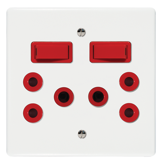 Crabtree Classic Double Isolated STD Socket 164-1 Red Switched Red on 4x4 Yoke with Coverplate