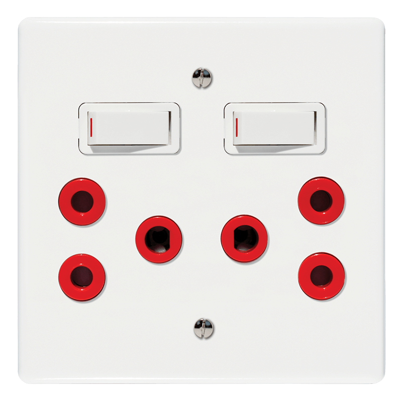 Crabtree Classic Double Dedicated Socket 164-4 Red Switched on 4x4 Yoke with White Coverplate