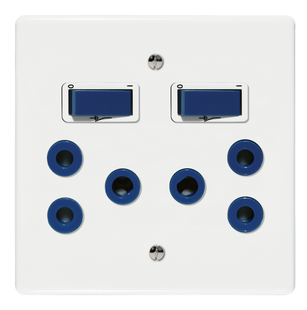 Crabtree Classic Double Dedicated Socket 164-4, Blue Double-Pole Switched, on 4x4 Yoke