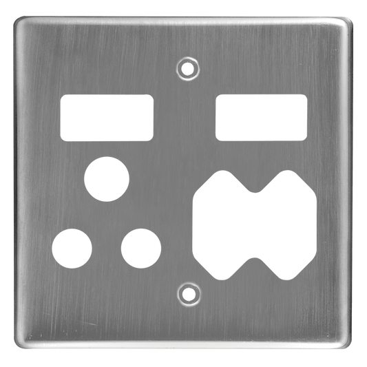 Crabtree Classic Combo Socket Coverplate - Satin Chrome (100x100, 4x4)