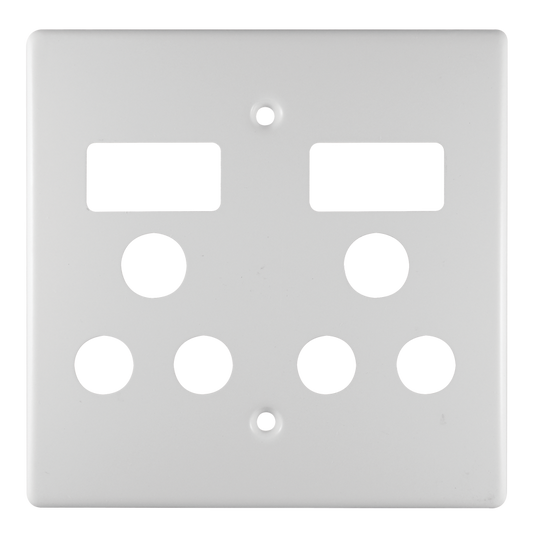 Crabtree Classic Double Monoblock Switched Steel Socket Coverplate, White, 100x100mm