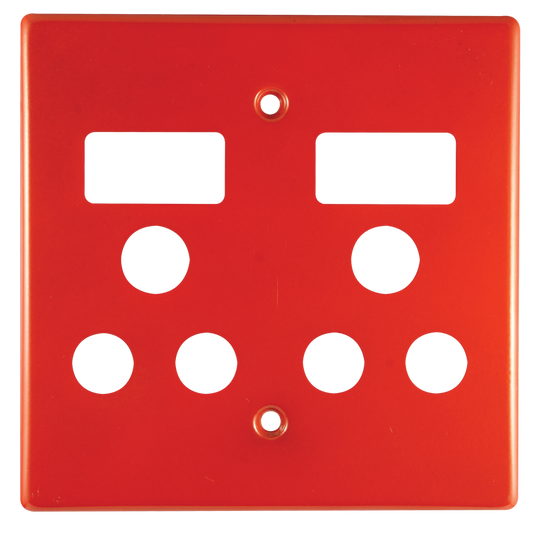 Crabtree Classic Double Monoblock Switched Steel Socket Coverplate - Red 100x100mm