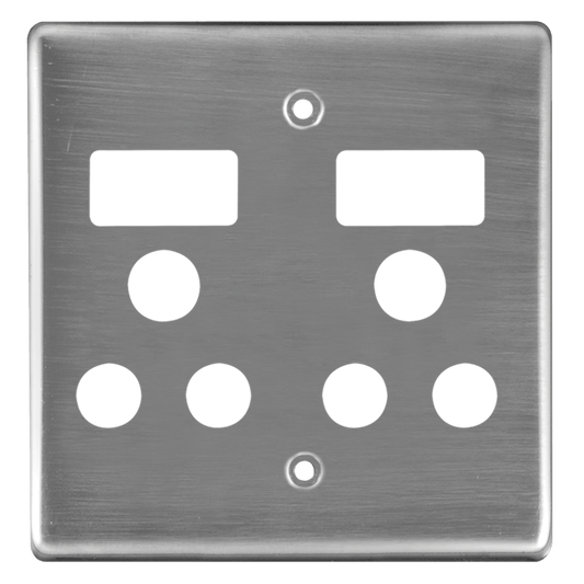 Crabtree Classic Double Monoblock Switched Steel Socket Coverplate, 100x100, Stainless Steel