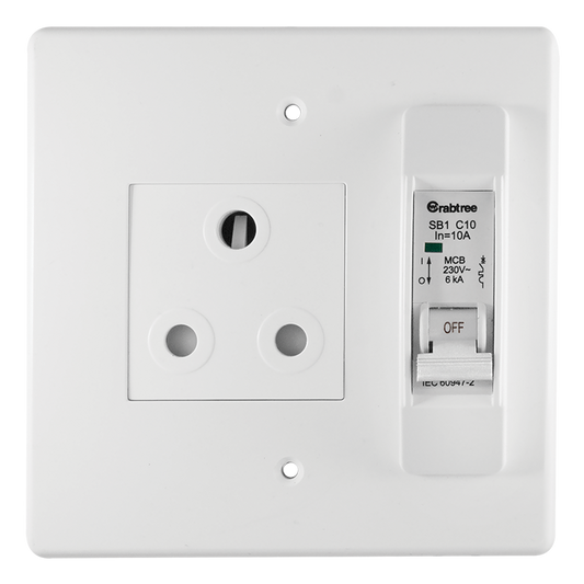 Crabtree Classic 10A Circuit Breaker Single Socket 164-1 on Yoke & Coverplate