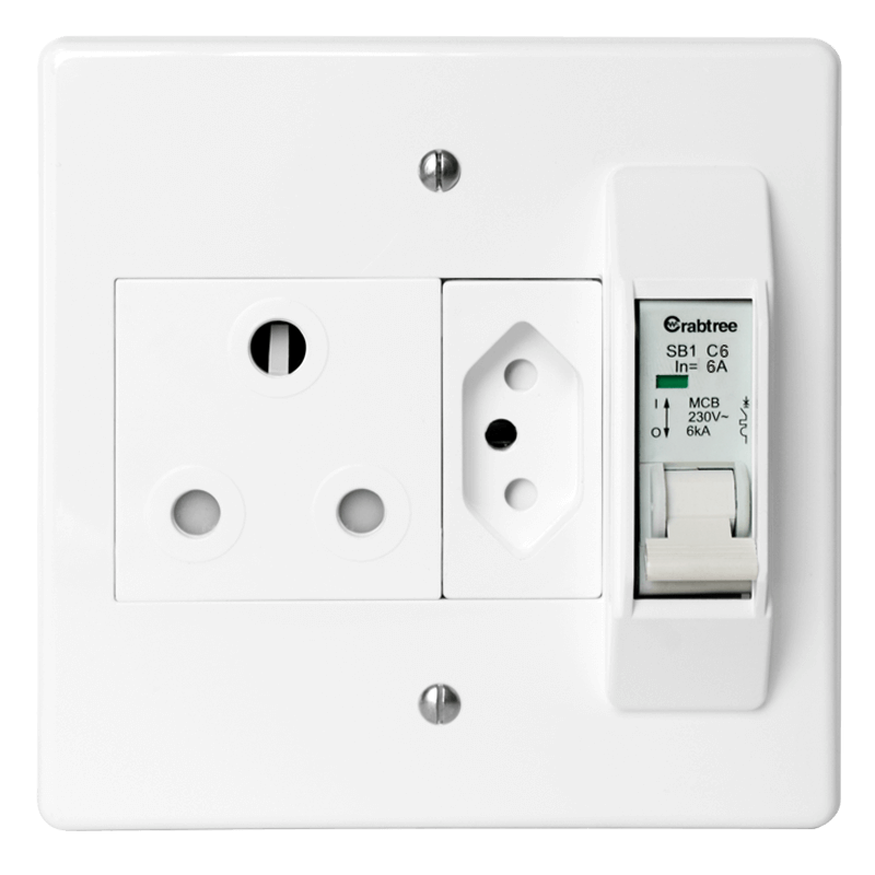 Crabtree Classic 6A Circuit Breaker Combo Socket 1×164-1 plus 1×164-2 with Coverplate