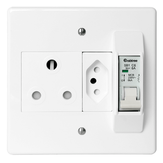 Crabtree Classic 6A Circuit Breaker Combo Socket 1×164-1 plus 1×164-2 with Coverplate