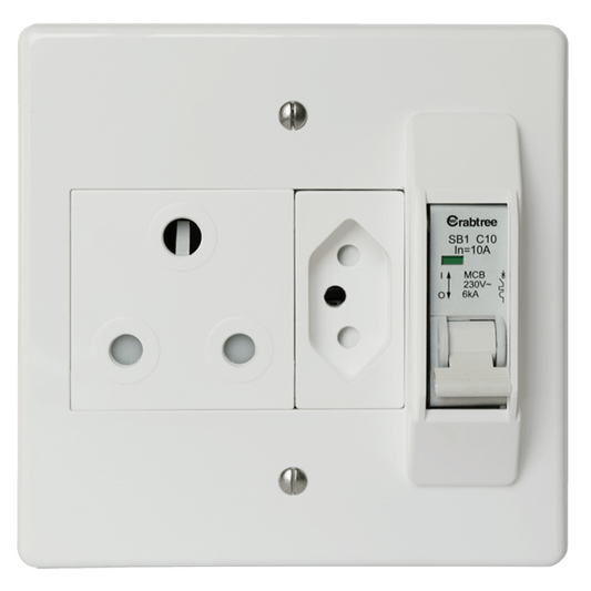 Crabtree Classic 10A Circuit Breaker Combo Socket (1x164-1 + 1x164-2) 100x100mm