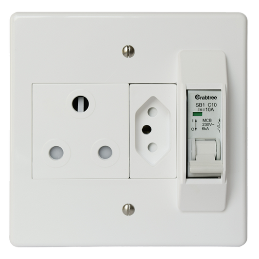 Crabtree Classic 16A Circuit Breaker Combo Socket (1x164-1 + 1x164-2) with Coverplate