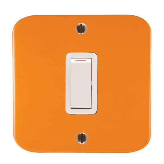 Crabtree Classic 1 Lever 1 Way Industrial Switch in Orange with Surface Box