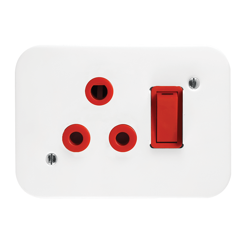 Classic Industrial Single Dedicated Socket 164-4 Switched Red on 119×83 White Surface Box