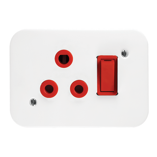 Classic Industrial Single Dedicated Socket 164-4 Switched Red on 119×83 White Surface Box