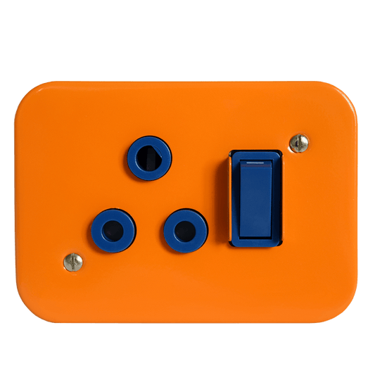 Crabtree Classic Industrial Single Dedicated Socket 164-4 Switched Blue on Orange Surface Box