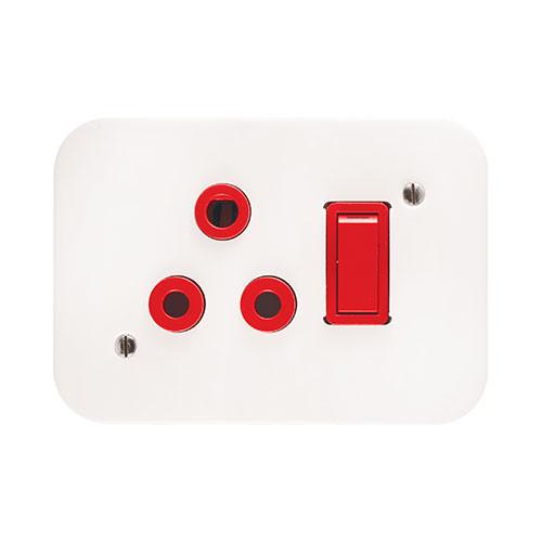 Crabtree Classic Industrial Single Dedicated Socket - Switched Red