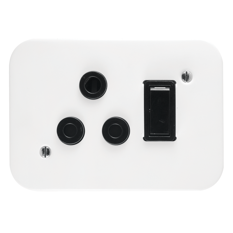 Crabtree Classic Industrial Single Dedicated Socket 164-4 Switched Black on 119x83 White Surface Box