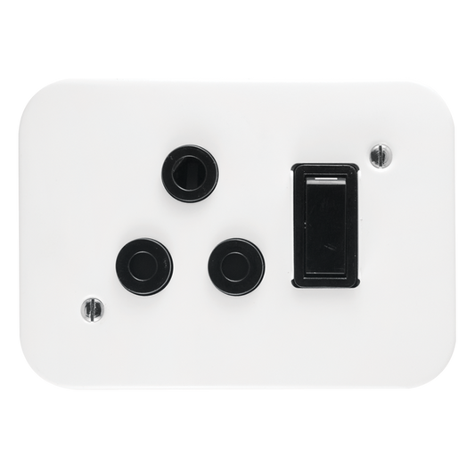 Crabtree Classic Industrial Single Dedicated Socket 164-4 Switched Black on 119x83 White Surface Box