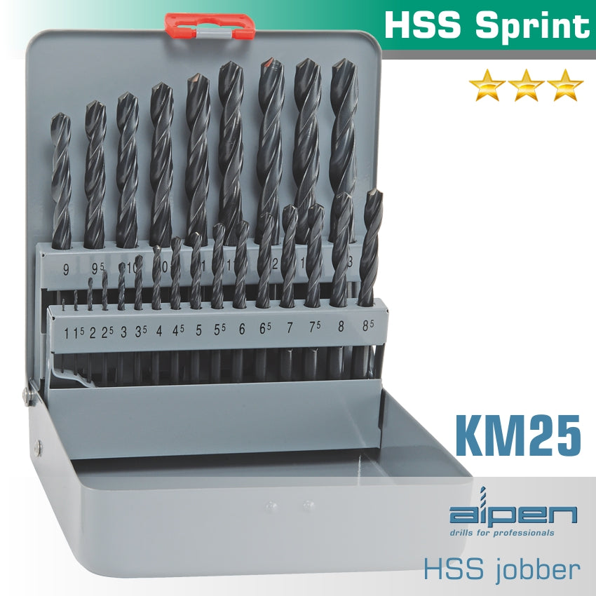 Alpen Hss Sprint Drill Bit Set 25 Piece 1-13Mm X 0.5  In Metal Case