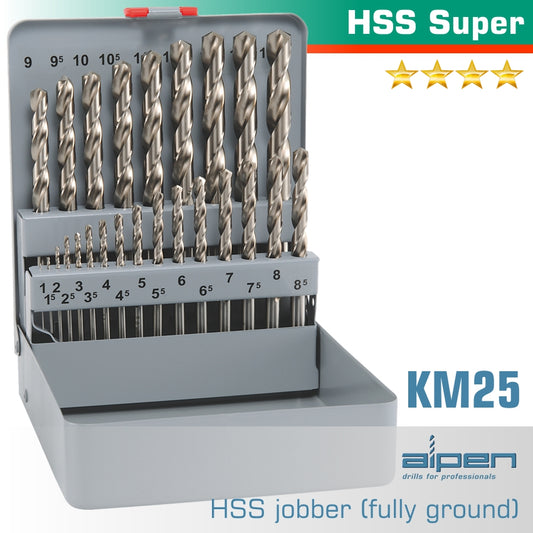 Alpen Super Drill Bit Set 25 Piece 1-13Mm X 0.5  In Metal Case