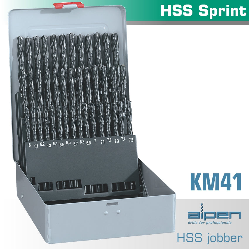 Alpen Hss Sprint Drill Bit Set 41 Piece 6-10Mm X 0.1M In Metal Case