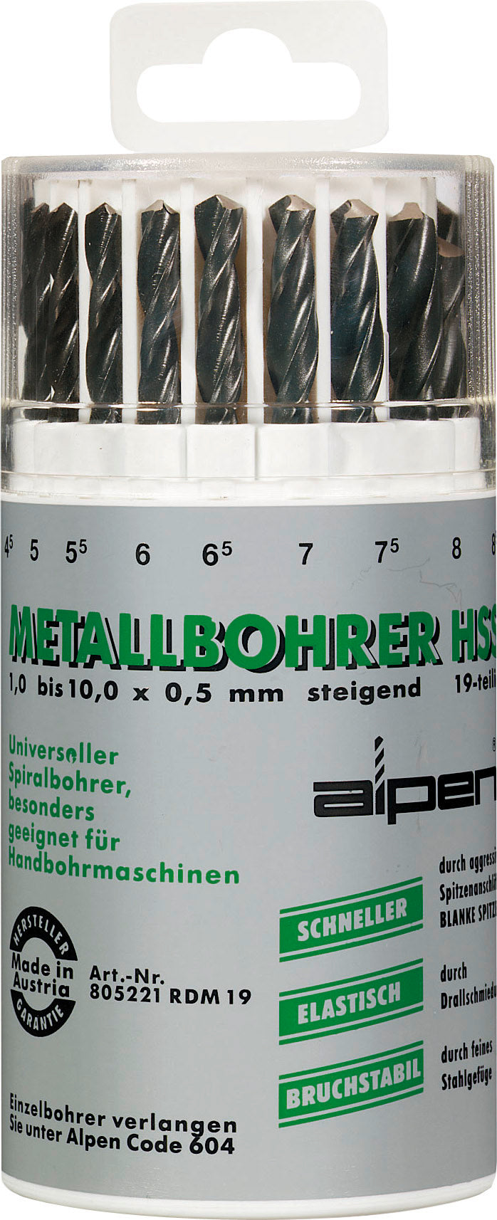 Alpen Hss Sprint Drill Bit Set 19 Piece In Round Plastic Container