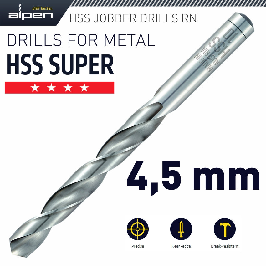 Alpen Hss Super Drill Bit 4.5Mm 2/Pack