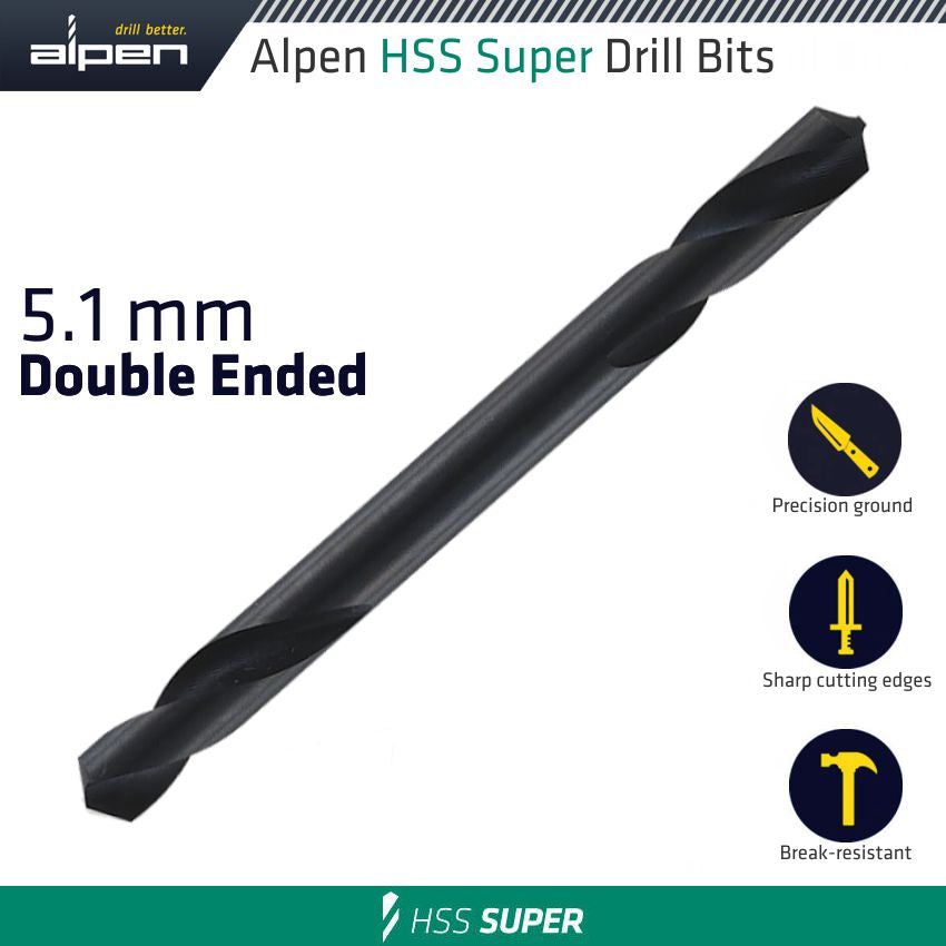 Hss Super Drill Bit Double Ended 5.1Mm Pouched