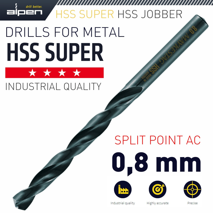 Alpen Hss Super Drill Bit 0.8Mm Bulk