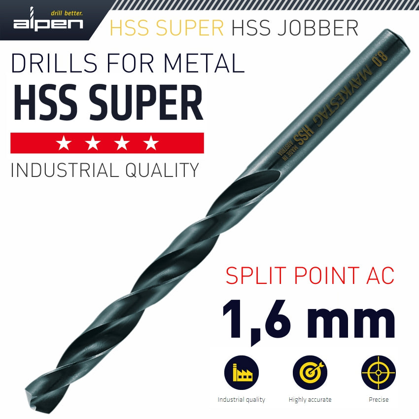 Alpen Hss Super Drill Bit 1.6Mm Bulk