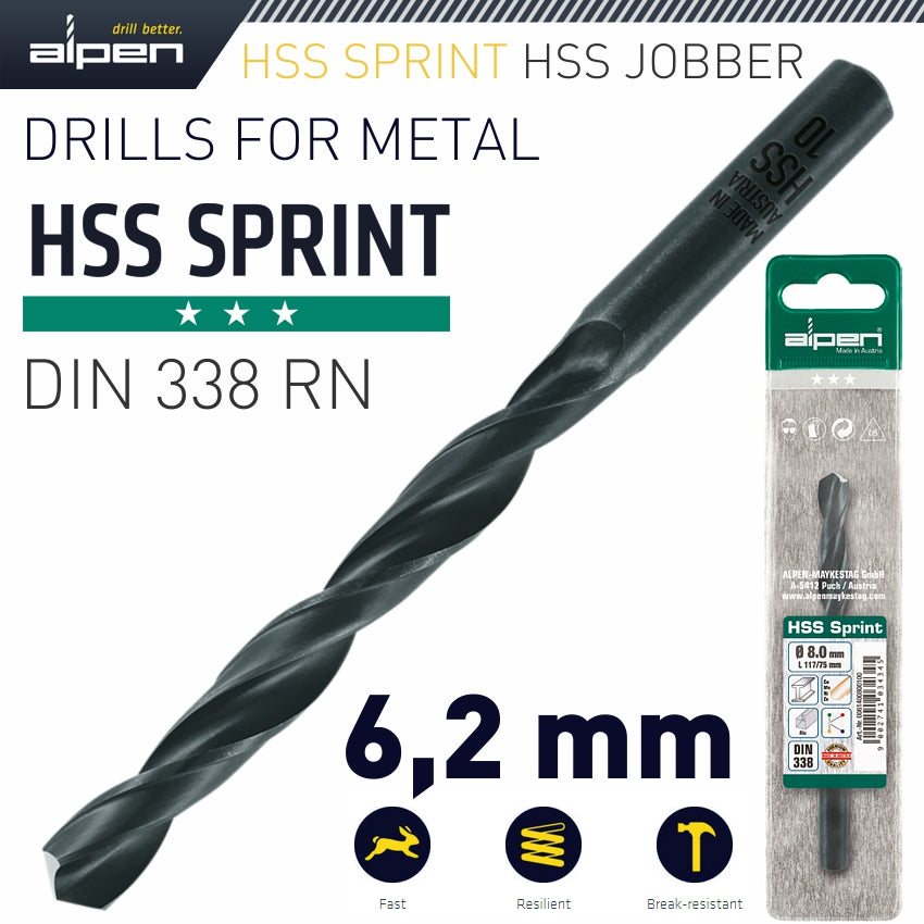Alpen Hss Sprint Drill Bit 6.2Mm 1/Pack