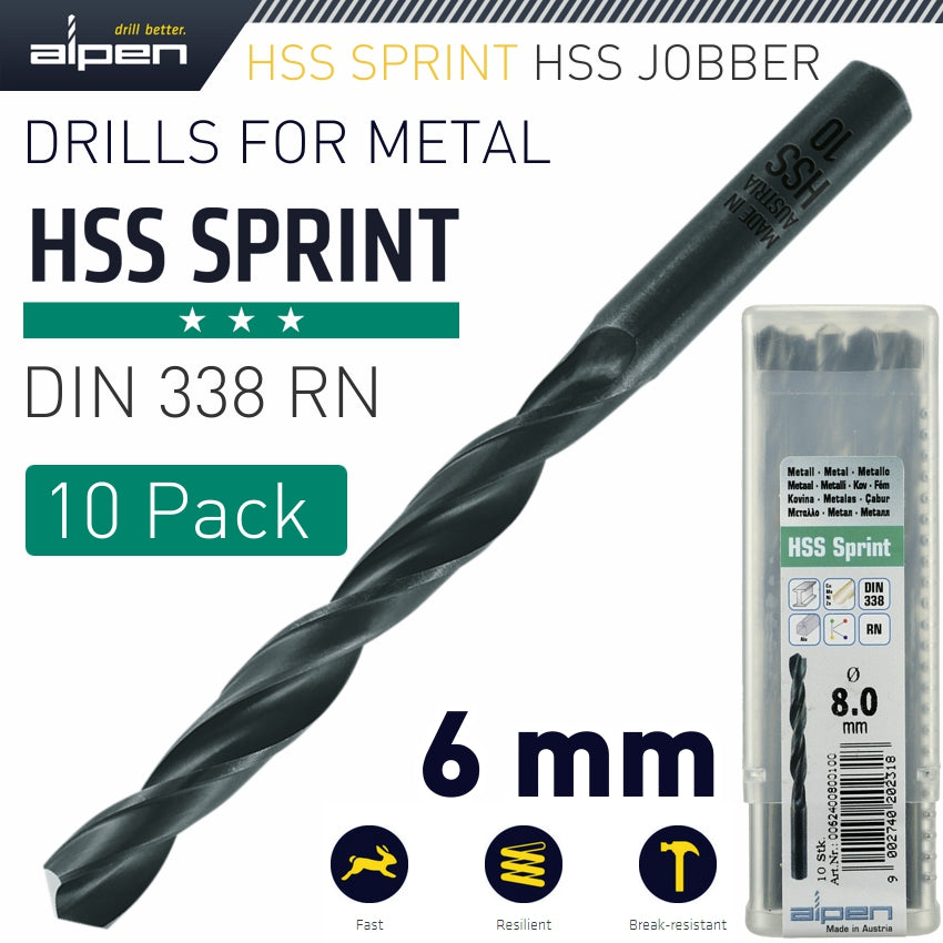Alpen Hss Sprint Drill Bit 6.0Mm Bulk Ind.Pack