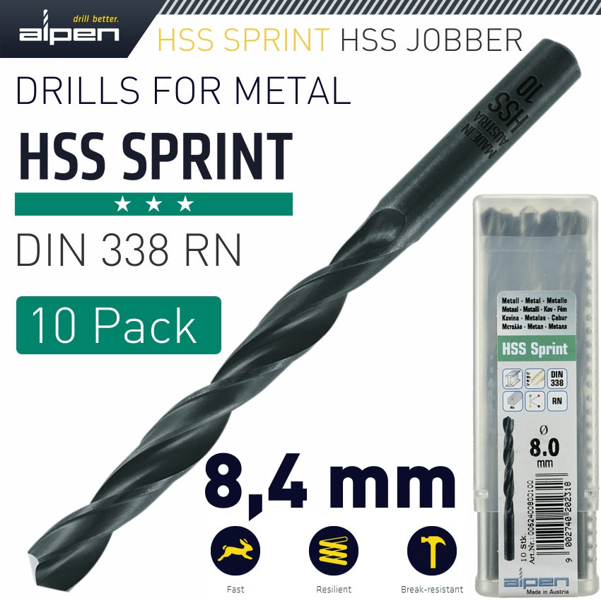 Alpen Hss Sprint Drill Bit 8.4Mm Bulk Ind.Pack