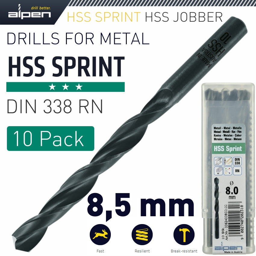 Alpen Hss Sprint Drill Bit 8.5Mm Bulk Ind.Pack