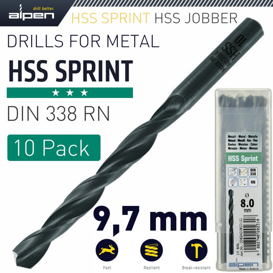Alpen Hss Sprint Drill Bit 9.7Mm Bulk Ind.Pack