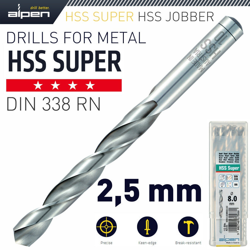 Alpen Hss Super Drill Bit 2.5Mm Bulk