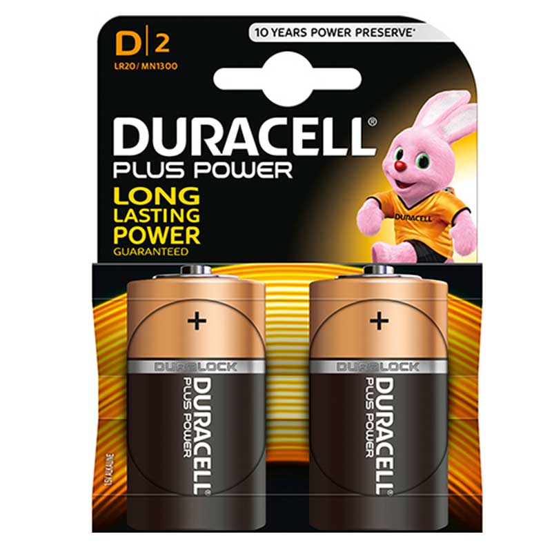 Battery Duracell Plus D Torch    2 S 1.5V Mn1300K2
