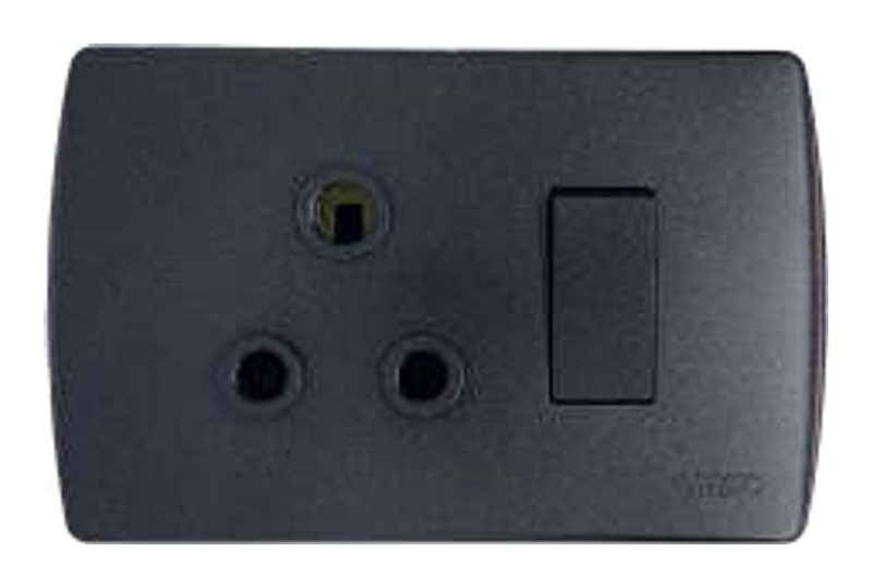 Onesto Trinity SINGLE SWITCHED SOCKET HORIZONTAL, BLACK GRAPHITE, 4X2 - BK-TSP2001H