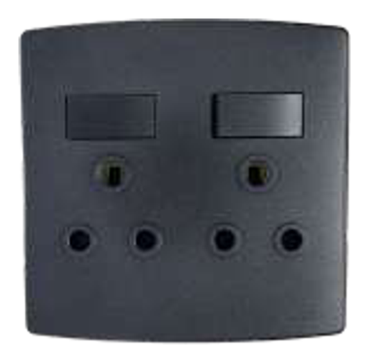Onesto Trinity DOUBLE SWITCHED SOCKET, 4X4 BLACK GRAPHITE - BK-TSP4002