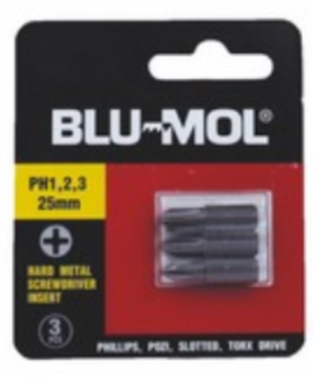 Blu-Mol S/Driver Bit S2 Ph1 2 3X25Mm 3Pc