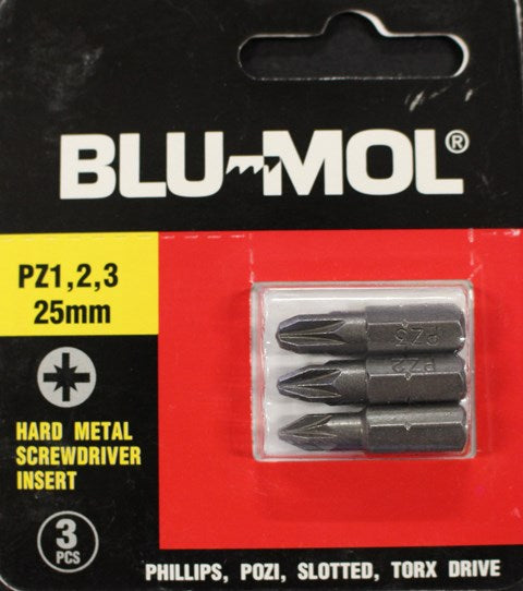 Blu-Mol Screw Driver Bit S2 Pz1 2 3X25Mm 3Pc