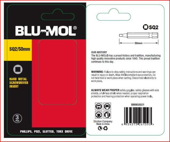 Blu-Mol Square Pwr Bit S2 No.2X50Mm 2Pc