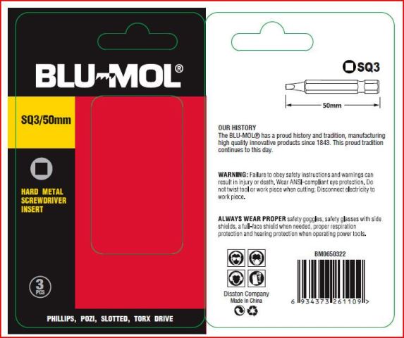 Blu-Mol Square Pwr Bit S2 No.3X50Mm 2Pc