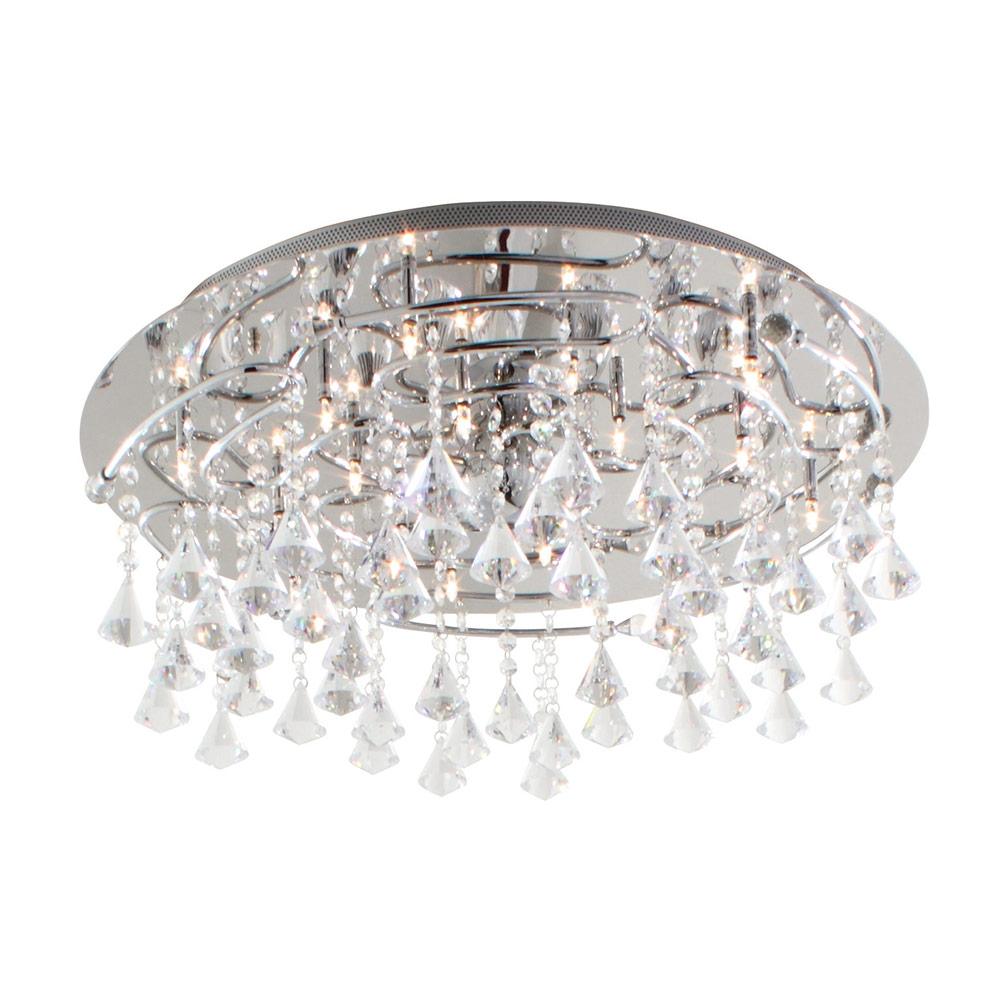 Round Chrome Crystal Ceiling Light - 18 Light