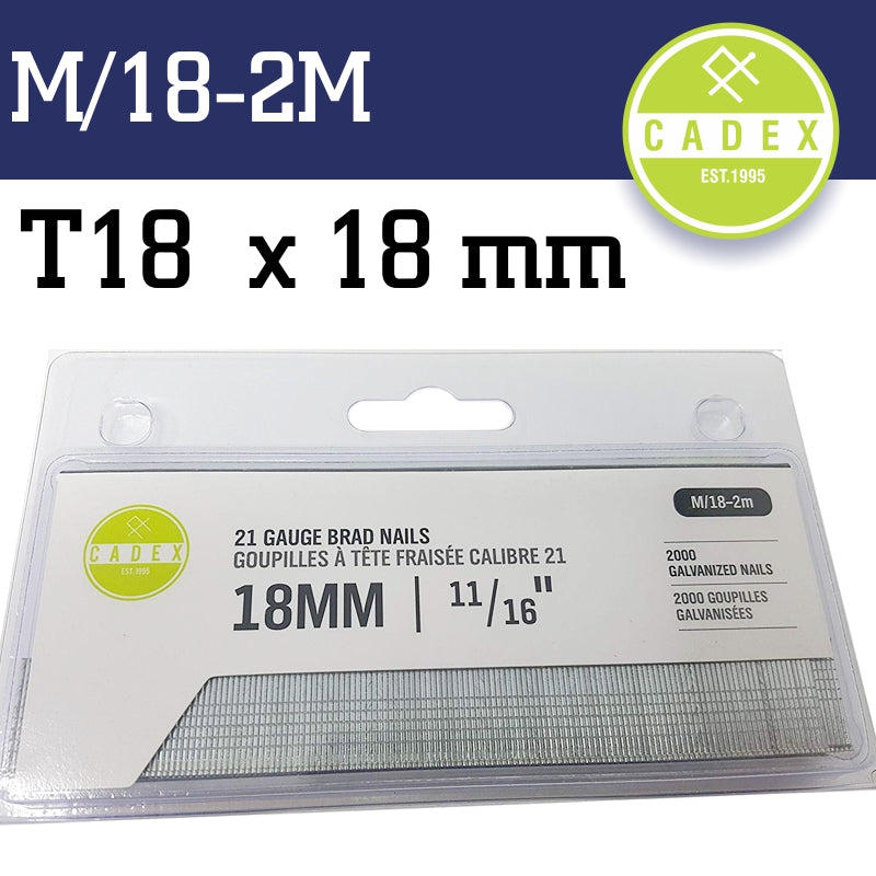 Cadex T18 Brad Nail 21G 18Mm Galv 2000Pce
