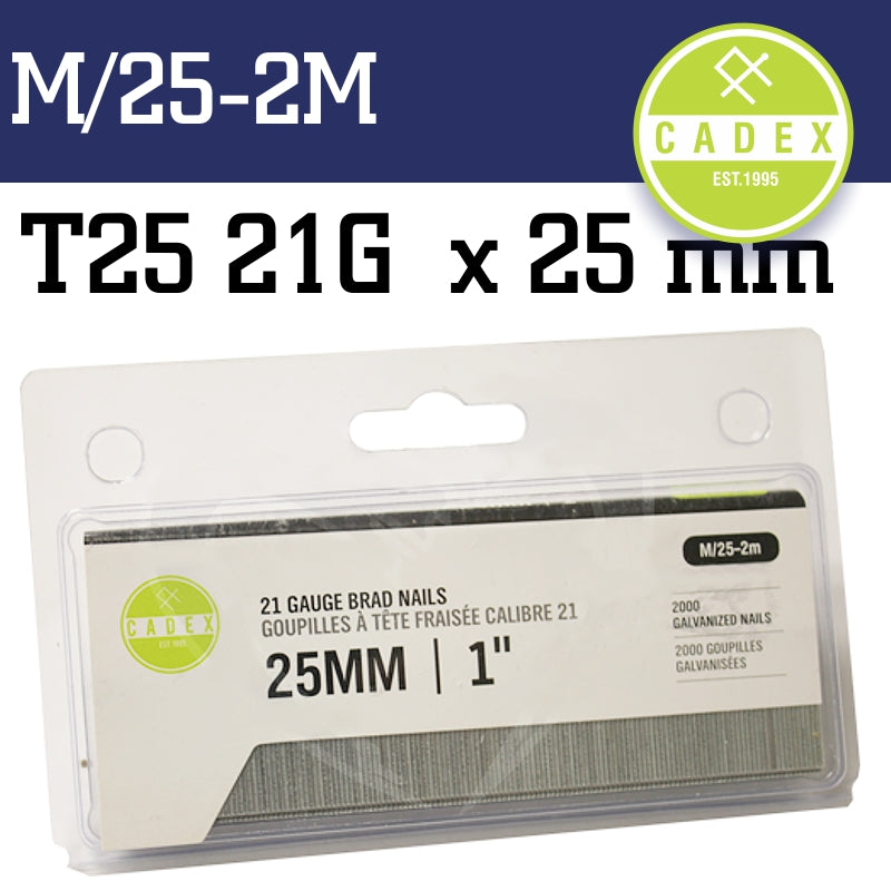 Cadex T25 Brad Nail 21G 25Mm Galv 2000Pce
