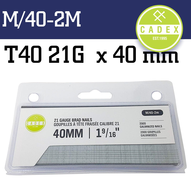 Cadex T40 Brad Nail 21G 40Mm Galv 2000Pce