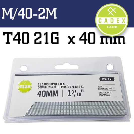 Cadex T40 Brad Nail 21G 40Mm Galv 2000Pce