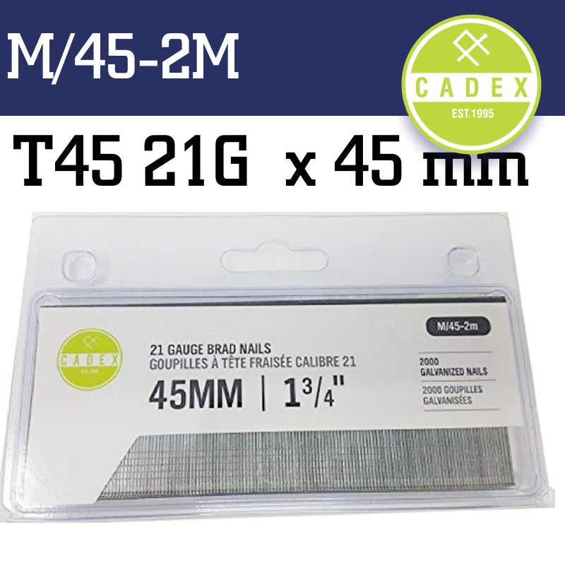 Cadex T45 Brad Nail 21G 45Mm Galv 2000Pce