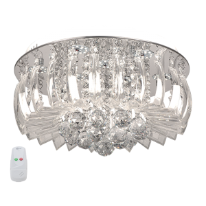 Brightstar CF011/9 Chrome LED Ceiling Fitting with Glass Crystals and Remote-Controlled Dual Color Temperature (9x3W)